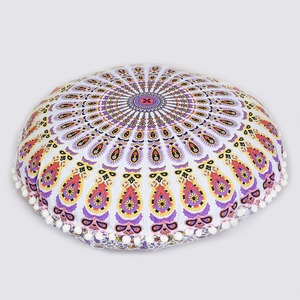 ปลอกหมอนอิงพื้นลายนกยูงแมนดาลาทำด้วยมือผ้าฝ้าย100% อินเดีย22นิ้วหลากสีตกแต่งบ้าน - Product Image 2