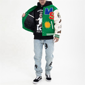 Mode Streetwear Vert Varsity Hommes Vestes Letterman College Style Bomber Veste pour Hommes Casual Broderie Baseball Manteau - Product Image 5