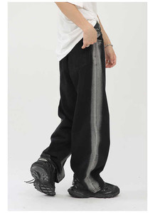 กางเกงยีนส์สีเทาเข้มสำหรับผู้หญิงดีไซน์ใหม่กางเกงยีนส์สีดำแบบเรียงซ้อนออกแบบได้ตามต้องการ - Product Image 3