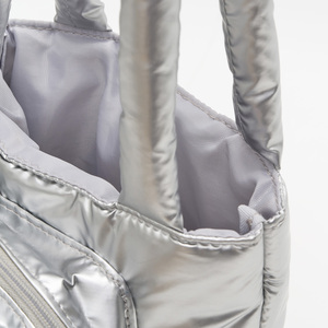 Fashion Waterproof Nylon Metallic Silver Cosmetic Tote <b>Bag</b> with Rope Handle Open Top <b>Clear</b> Window Panel Customizable Color Logo - Product Image 4