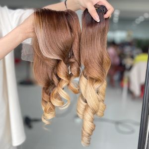 Paquets de couleur rebondissante ombrée de cheveux bruts de haute qualité avec frontal et paquets pour faire des perruques - Product Image 4