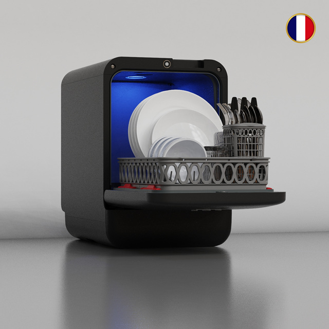 Premium 3-Place Smart Dishwasher High Quality Matte Black Eco-Friendly Compact Countertop Made in France