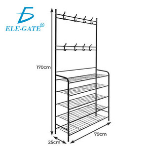 Organizzatore per Scarpe Moderno a 5 Ripiani in Tessuto e Plastica con Doppio Appendiabiti, Contenitore Pieghevole per Scarpe, Vestiti e Borse - Product Image 3