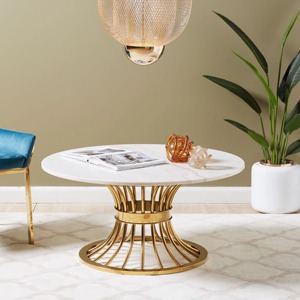 Table cylindrique ronde élégante en or conçue pour les chambres à coucher et les coins décoratifs avec un attrait intemporel - Product Image 1