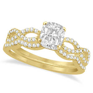 1.13ct Infinity Cushion-Cut Diamond Bridal Ring <b>Set</b> in 14k Yellow Gold <b>Fine</b> <b>Jewelry</b> <b>Sets</b> - Product Image 2