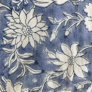 Tela de Algodón Estampada a Mano, Estampado Floral Mughal en Azul Índigo y Blanco - Product Image 2