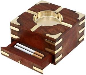 Cenicero de madera decorativo con borde de Metal, cuenco redondo, soporte para pipa, soporte para cigarrillos, accesorios para fumadores para bares - Product Image 2