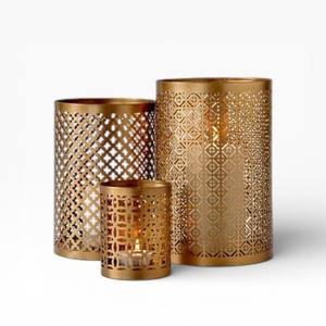 Modern Hammered Gold Metal Votive <b>Candle</b> Holder Set with Mixed Texture and Soft Ambient Glow - Product Image 6