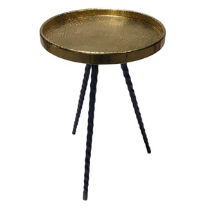 Table ronde en aluminium avec gaufrage et fond Table basse ou d'appoint ronde à trois pieds en métal fini or pour meubles de maison - Product Image 6