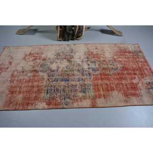 Tapis turc de 3,9 x 7,7 pieds, tapis oriental vintage en laine rouge et bleu - Product Image 3