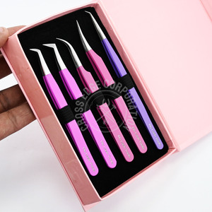 Custom Logo Private <b>Label</b> Eyelash Tweezers Curved Pointed Precision Fiber 45 Degree Volume Isolation Eyelashes Beauty <b>Applicator</b> - Product Image 1