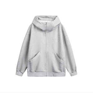 2025 primavera calle alta Retro cuello alto Unisex moda Simple cremallera cárdigan Casual suelta ajuste corto sudaderas con capucha - Product Image 2