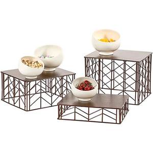 <b>Wire</b> Design Set of 3 Piece Iron Metal Square Display Food Riser Stand <b>Rack</b> Black Finished for Food Presentation - Product Image 2