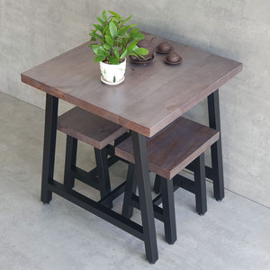 Minimalist Design Combo Set 70x70cm Square <b>Pine</b> Wood Coffee <b>Table</b> and 2 Durable Stools CBCF275 - Product Image 6