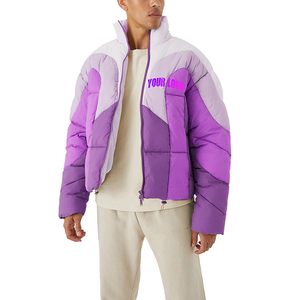 Custom Logo <b>Canvas</b> Stand Collar Front Logo Bubble Men's Winter Thick Warm Oversized Puffer <b>Jacket</b> - Product Image 3