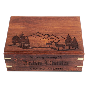 Urne funéraire personnalisée gravée de cerf fabriquée à la main en palissandre gravée en bois souvenirs commémoratifs pour les cendres d'adultes - Product Image 4