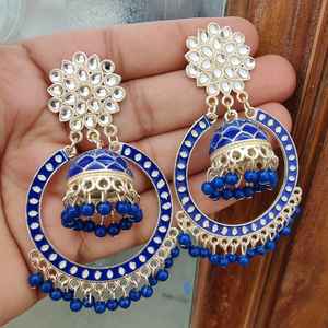 ต่างหู Kundan Hoop Jhumki สำหรับผู้หญิงอินเดียแบบดั้งเดิมล่าสุดต่างหูดีไซน์ลำลองและงานปาร์ตี้ - Product Image 1