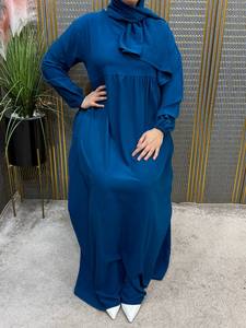 Robe Abaya de Prière pour Femmes Musulmanes en Tissu Crêpe, Robe Longue Islamique Modeste à Manches Longues, Maxi Robe avec Foulard Hijab, Col Montant, Coupe Ample, Élégante Style Dubaï - Product Image 3