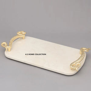 Plateau de service rectangulaire en aluminium plaqué or poli brillant, design feuillage, pour hôtel, fête, centre de table - Product Image 3