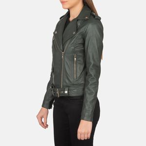 Vente en gros de haute qualité veste de motard en cuir vert taille XS col montant hiver fabricant professionnel service OEM disponible - Product Image 4