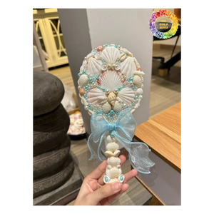 กระจกแต่งหน้ากรอบกระจกขนาดกะทัดรัดทำจากเปลือกหอยและหินธรรมชาติอุปกรณ์เสริมชายหาดทะเลสำหรับแฟนๆนางเงือกที่สวยงาม - Product Image 4