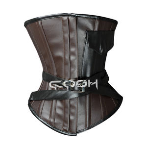 Corset sous-poitrine marron style steampunk vintage avec bretelles réglables et poche latérale - Product Image 5