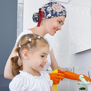 6 pièces casquettes de gommage femmes chapeaux d'allaitement avec boutons réglable bouffant infirmière élastique pour queue de cheval motifs de turban - Product Image 4