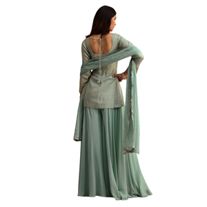 Ensemble Kurti brodé vert menthe avec dupatta, vente en gros, costume palazzo ethnique pour femmes, usine de vêtements OEM, fournisseur en gros, sur mesure - Product Image 5