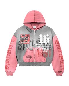 Haute qualité 500 Gsm coton en détresse Vintage Zip Hoodie pour hommes-Acid Wash Graphic Rhinestone Heavyweight Woven Solid Hoodie - Product Image 3