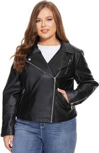 Veste en similicuir ajustée grande taille pour femmes, vêtements d'extérieur pour motards en PU pour l'hiver, doublure en coton avec logo avant - Product Image 5