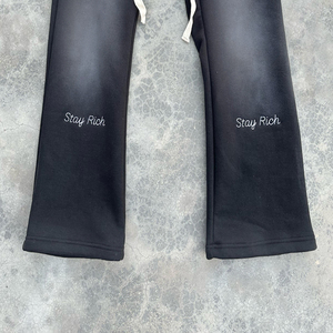 Pantalon de jogging pour homme, coupe droite, 100% coton molletonné, taille mi-haute, brodé, délavé à l'acide, effet usé, avec cordon de serrage, formel - Product Image 6