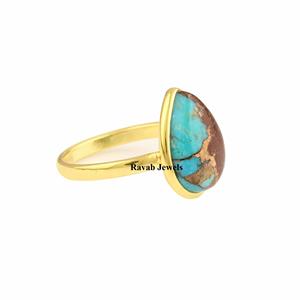 2025 nueva llegada Lava cobre turquesa pera 10x14mm piedra preciosa eternidad Vermeil 925 anillo de plata esterlina para niñas al por mayor - Product Image 6