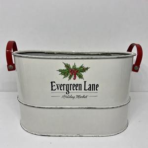 Maceta hueca Frostlight diseñada para porches y jardines navideños con decoración de pino y textura de metal vintage - Product Image 4