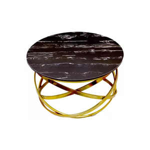 Modern Custom Designed Stainless Steel <b>Table</b> With Brass Finish and Italian <b>Stone</b> <b>Top</b> for Living Room Manufactured in India - Product Image 1