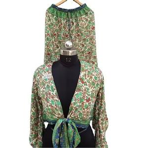 Vêtements de nuit imprimés vert clair pour femmes Ensemble de pyjama en tissu de coton avec motif floral Vêtements de nuit élégants et confortables - Product Image 1