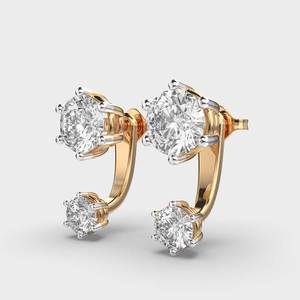 Pendientes de diamantes cultivados en laboratorio redondos de dos piedras, tendencia elegante, oro sólido de 14 quilates para boda o compromiso - Product Image 6
