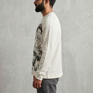 T-shirt vintage surdimensionné pour homme en maille gaufrée à manches longues - 250 GSM, streetwear épais avec impression photo - Product Image 3