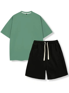 Men's <b>Slim</b> <b>Fit</b> Summer <b>Shorts</b> Set High Quality 100% Cotton Quick Dry Plus Size Streetwear Shirt Custom Logo Printed Breathable - Product Image 1