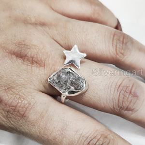 Anillo de Plata de Ley 925 con Diamante Herkimer Natural en Bruto, Ajustable, con Forma de Estrella, para Mujer, Joyería de Piedra Natural, Regalo de Navidad - Product Image 2