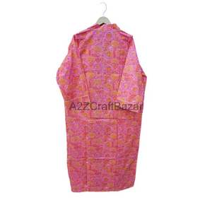 100% Cotton Digital Printed Floral V-Neck Three-Quarter Sleeve Elastic Waist Full-Length <b>Robe</b> for <b>Women</b>-Breathable Quick <b>Dry</b> - Product Image 6