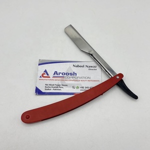Maquinilla de afeitar recta manual profesional al por mayor de acero inoxidable de alta calidad con revestimiento rojo logotipo personalizado cuerpo facial sostenible - Product Image 4