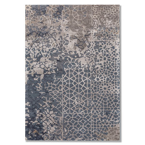 Alfombra Rectangular Mythos Azul con Patrón Geométrico de Lana y Viscosa, Hecha a Mano, 9x12, para Sala de Estar, Entrada o Dormitorio - Product Image 1