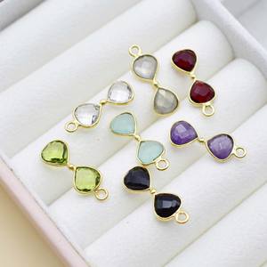 Ruby <b>Hourglass</b> Charm Heart Shape Double Stone Pendant Sunglass Style Charm Handmade Gold Plated Single Bail Pendant - Product Image 4