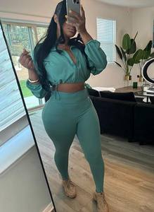 New Product Drawstring Waist Exposed Umbilical Top High Waist <b>Tight</b> Pants Set for Women - Product Image 6