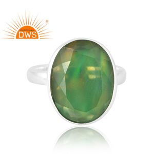 แหวนอัญมณีสีเขียวออโรราโอปอลสีเงินแท้สำหรับ925เหมาะสำหรับเป็นของขวัญสำหรับผู้หญิง - Product Image 3