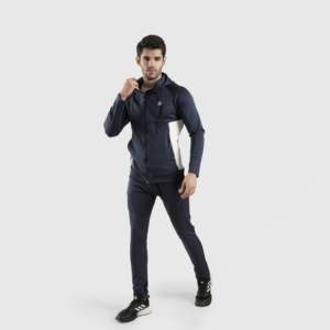 Sudadera con capucha Exulting Navy con cremallera, 100% algodón, cortavientos, con gráfico personalizado serigrafiado y estampado de silicona, diseño forrado con patrón sólido. - Product Image 4