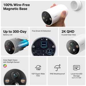 Tplink tapo กล้องรักษาความปลอดภัยไร้สายแบตเตอรี่2K ใช้ไฟในร่ม/กลางแจ้ง C425ทาโปแบบแม่เหล็ก - Product Image 5