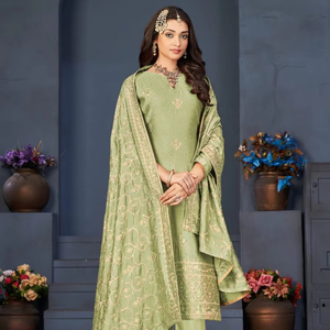 Nouveau designer traditionnel indien pur Organza Floral numérique imprimé Saree mariages mariée à la main soie coton brodé travail - Product Image 1