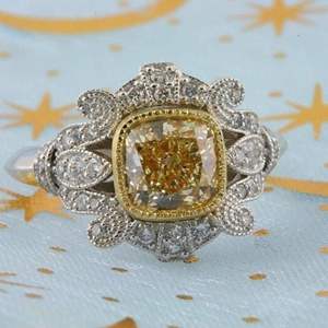 Anillo de Compromiso de Oro Blanco con Diamante Cultivado en Laboratorio, Corte Cojín, Estilo Art Deco, para Mujer - Product Image 1