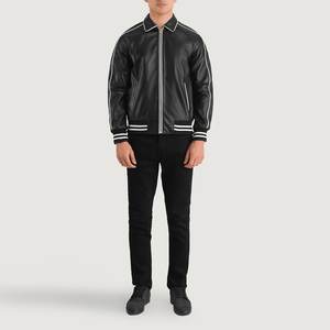 Chaqueta Varsity 2026 con Logotipo Personalizado en Cuero Vacuno Negro, el Mejor Abrigo de Invierno para Hombre, Cuero Genuino, Venta al Por Mayor desde Pakistán - Product Image 1